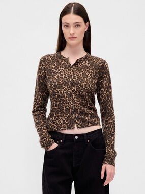 Gap Cashsoft Cashmere Alternative Leopard Print Cardigan Sweater NWT XL Mobwife